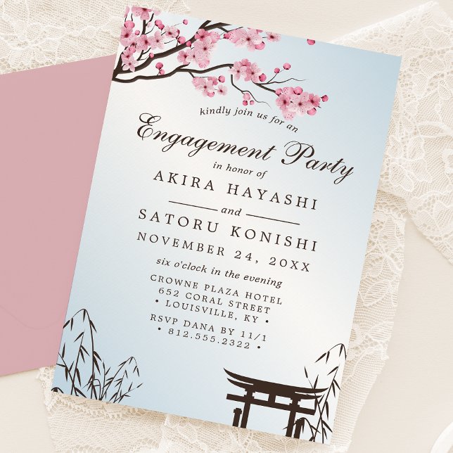 Sakura Japanese Cherry Blossom Engagement Party Invitation (Creator Uploaded)