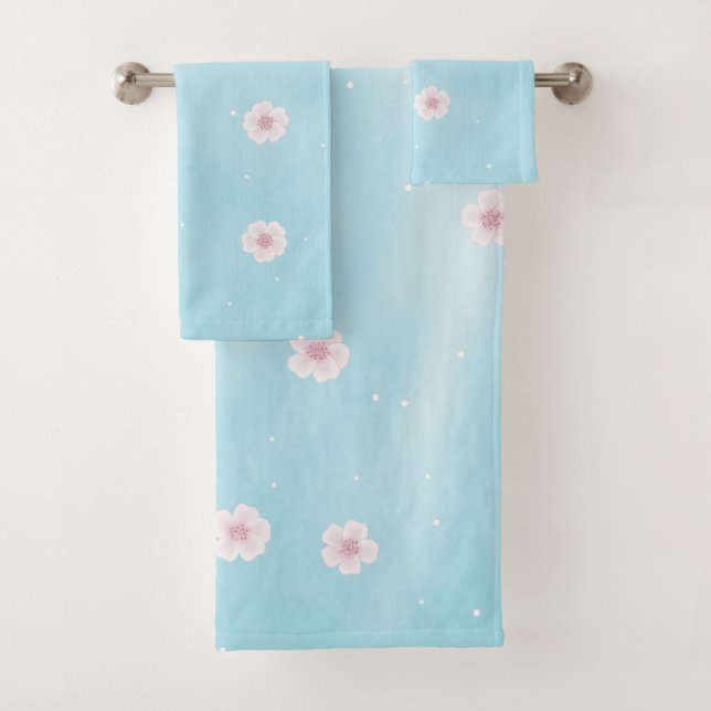 Sakura Japanese Cherry Blossom Floral Bath Towel Set (Insitu)