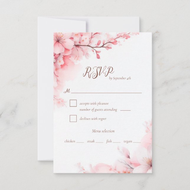 Sakura Japanese Cherry Blossom Floral Wedding RSVP Card (Front)