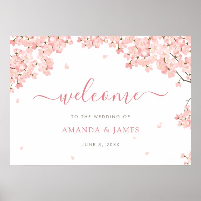 Sakura Japanese Cherry Blossoms Wedding Welcome Poster (Front)
