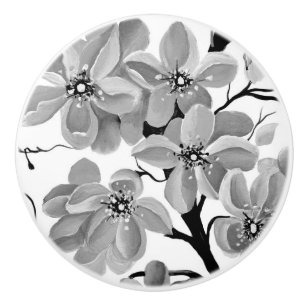Sakura Japanese Cherry Tree Black and White   Ceramic Knob
