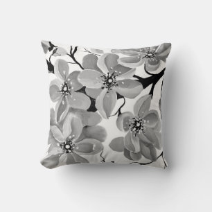 Sakura Japanese Cherry Tree Black and White  Cushion