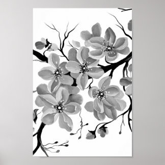 Sakura Japanese Cherry Tree Black and White Poster