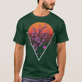 Sakura Japanese Flower Retro Sunset Vaporwave Cher T-Shirt