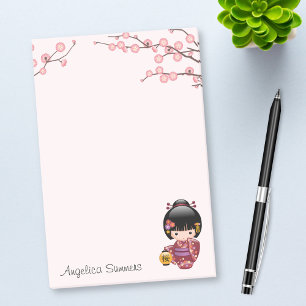 Sakura Kokeshi Doll Cute Geisha Girl Pink Post-it Notes