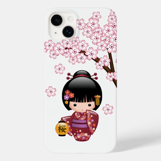 Sakura Kokeshi Doll - Cute Japanese Geisha Girl Case-Mate iPhone Case (Back)