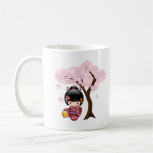 Sakura Kokeshi Doll - Cute Japanese Geisha Girl Co Coffee Mug