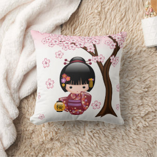 Sakura Kokeshi Doll - Cute Japanese Geisha Girl Cushion