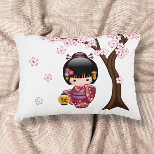 Sakura Kokeshi Doll - Cute Japanese Geisha Girl Decorative Cushion