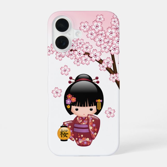 Sakura Kokeshi Doll - Cute Japanese Geisha Girl iPhone 16 Case (Back)