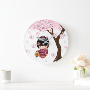 Sakura Kokeshi Doll - Cute Japanese Geisha Girl La Large Clock