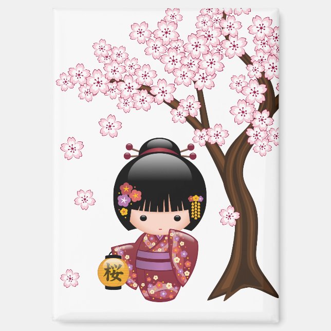 Sakura Kokeshi Doll - Cute Japanese Geisha Girl Magnet (Front)