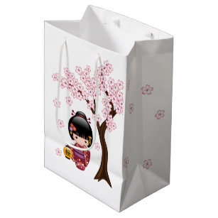 Sakura Kokeshi Doll - Cute Japanese Geisha Girl Medium Gift Bag