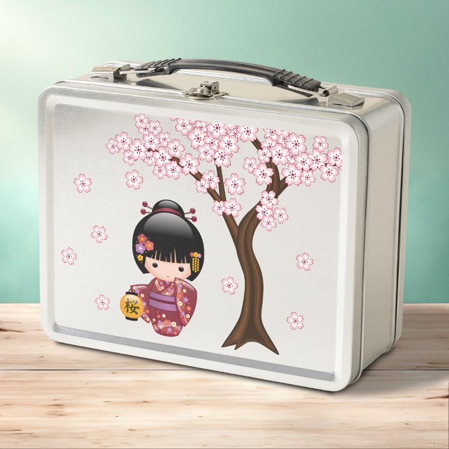 Sakura Kokeshi Doll - Cute Japanese Geisha Girl Metal Lunch Box (Creator Uploaded)