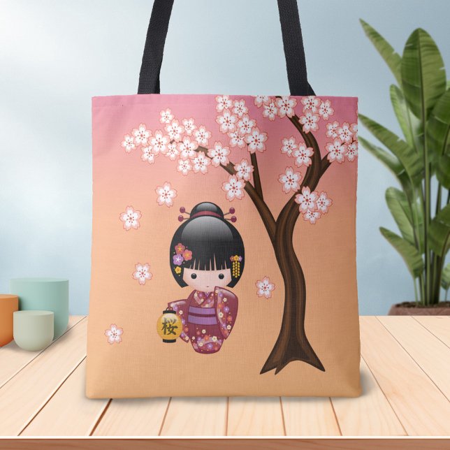 Sakura Kokeshi Doll - Cute Japanese Geisha Girl Tote Bag (Creator Uploaded)