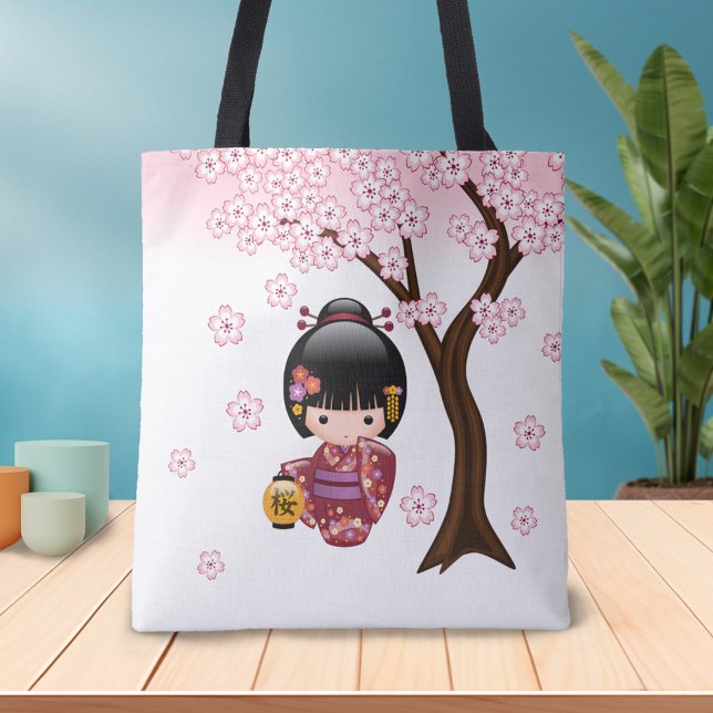 Sakura Kokeshi Doll - Cute Japanese Geisha Girl Tote Bag (Creator Uploaded)