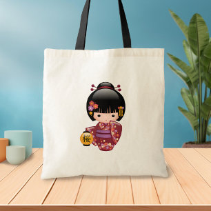 Sakura Kokeshi Doll - Cute Japanese Geisha Girl Tote Bag