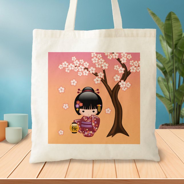 Sakura Kokeshi Doll - Cute Japanese Geisha Girl Tote Bag (Creator Uploaded)