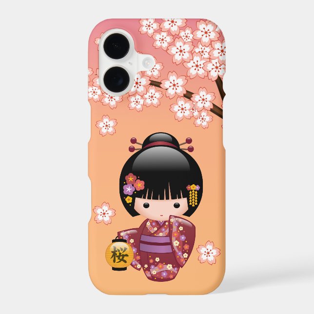 Sakura Kokeshi Doll - Geisha Girl on Peach (Back)
