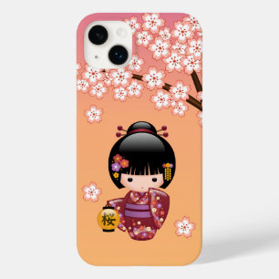 Sakura Kokeshi Doll - Geisha Girl on Peach Case-Mate iPhone 14 Plus Case