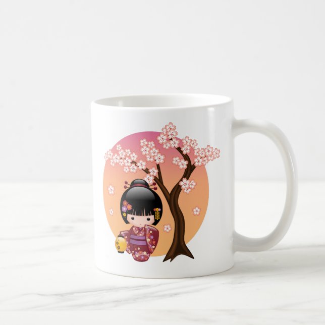 Sakura Kokeshi Doll - Geisha Girl on Peach Coffee  Mug (Right)