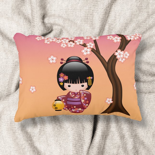 Sakura Kokeshi Doll - Geisha Girl on Peach Decorative Cushion (Creator Uploaded)