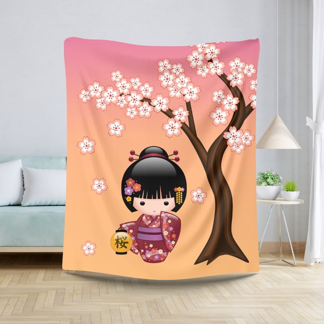 Sakura Kokeshi Doll - Geisha Girl on Peach Sherpa Blanket (Creator Uploaded)