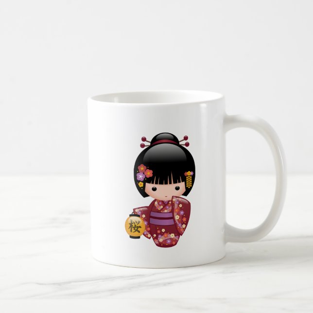 Sakura Kokeshi Doll - Geisha Girl on White Coffee  Coffee Mug (Right)