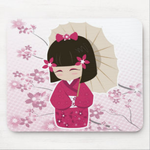 Sakura Kokeshi Doll Mouse Pad