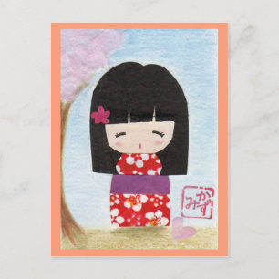 Sakura Kokeshi Doll Postcard