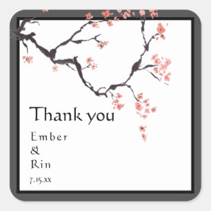 Sakura Mountain   Casual Border Wedding Square Sticker