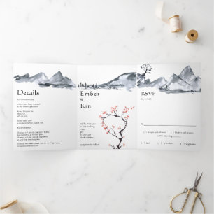 Sakura Mountain   Casual Tri-Fold Invitation