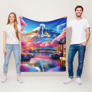 Sakura Mountain: Spring Scene Fleece Blanket