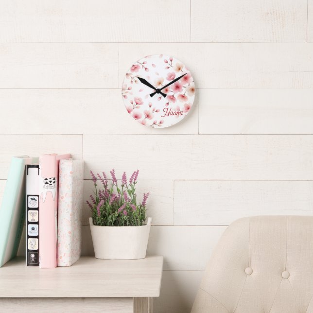 Sakura Movement Seamless Pattern | Feminine Custom Round Clock (Reading Room)