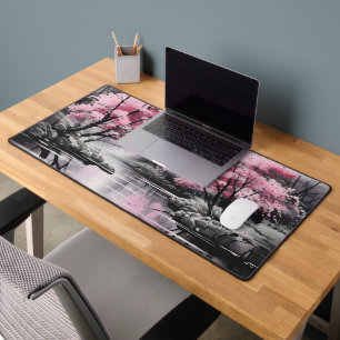 Sakura over River Ink Painting Desk Mat