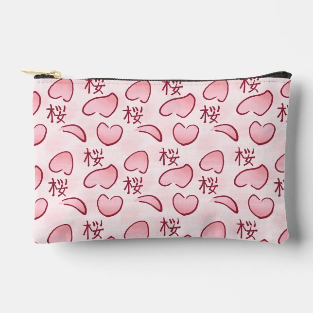 Sakura Petals with Kanji Accessory Pouch (Front)