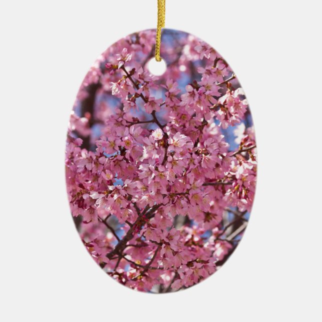 Sakura Pink Cherry Blossom Sky Ceramic Ornament (Front)