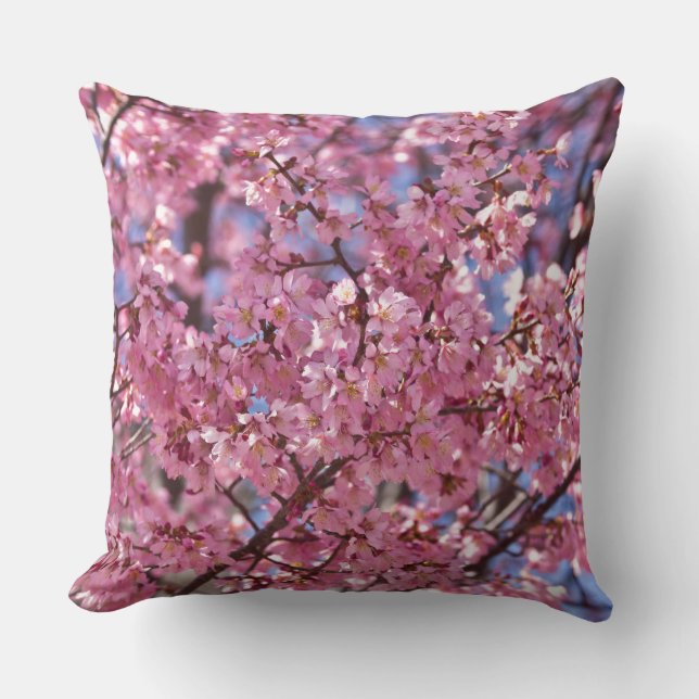 Sakura Pink Cherry Blossom Sky Cushion (Front)