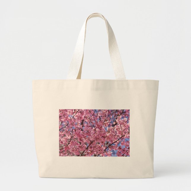 Sakura Pink Cherry Blossom Sky Large Tote Bag (Front)