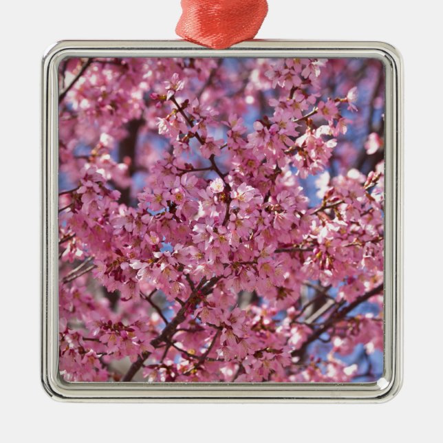 Sakura Pink Cherry Blossom Sky Metal Ornament (Front)