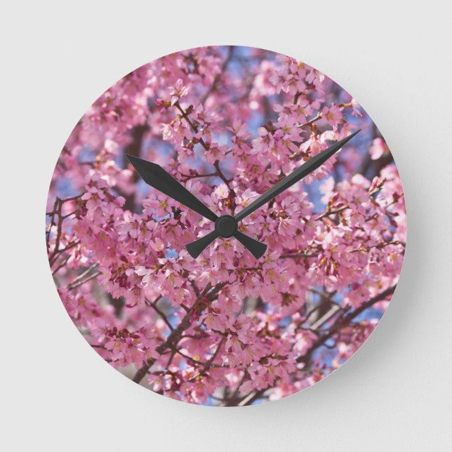 Sakura Pink Cherry Blossom Sky Round Clock (Front)