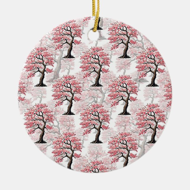 Sakura Pink Cherry Blossom Tree Design  Ceramic Ornament (Front)