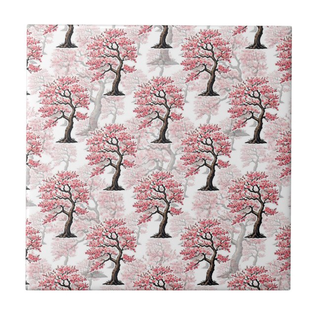 Sakura Pink Cherry Blossom Tree Design  Ceramic Tile (Front)