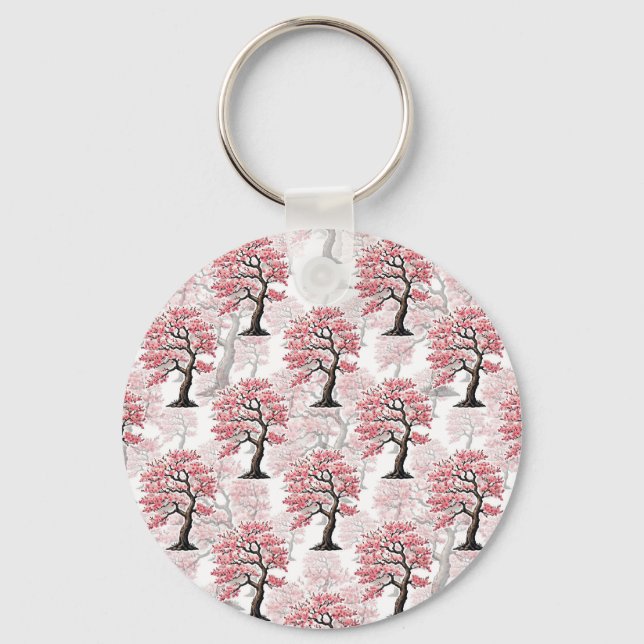 Sakura Pink Cherry Blossom Tree Design  Key Ring (Front)