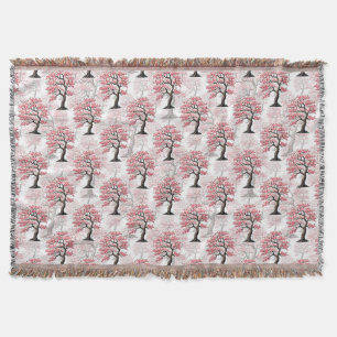 Sakura Pink Cherry Blossom Tree Design Throw Blanket