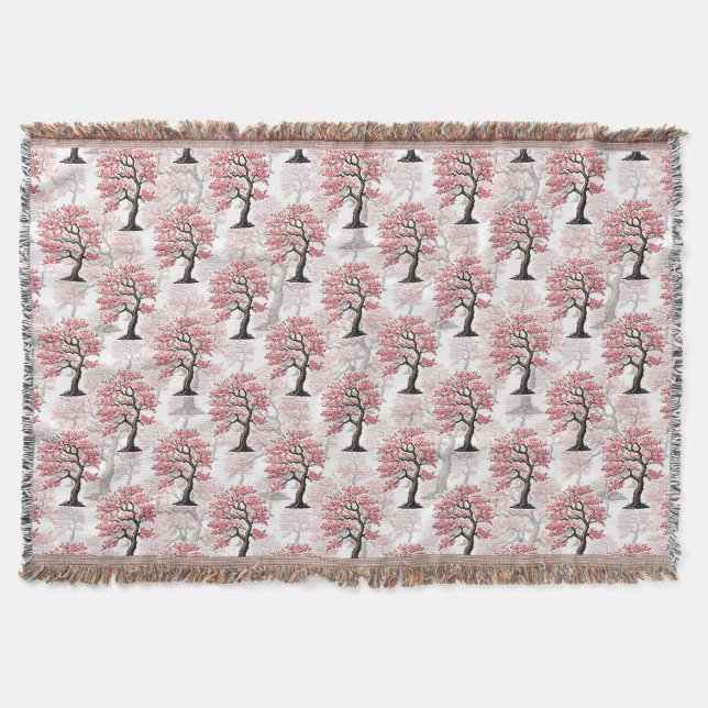 Sakura Pink Cherry Blossom Tree Design  Throw Blanket (Front)