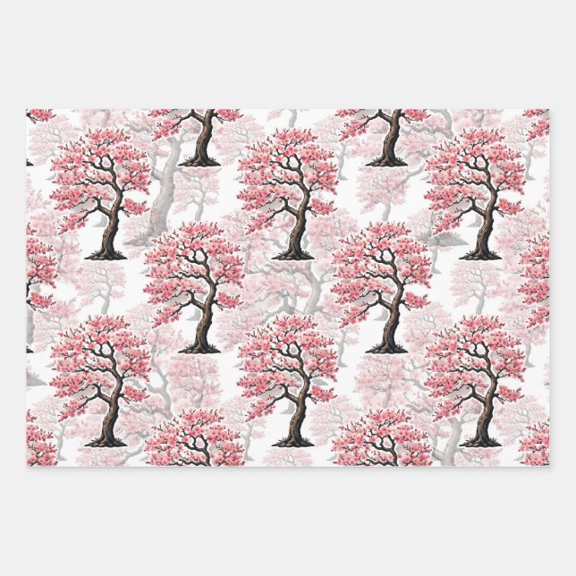 Sakura Pink Cherry Blossom Tree Design  Wrapping Paper Sheet (Front)