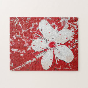 Sakura red and white cherry blossom asian custom jigsaw puzzle