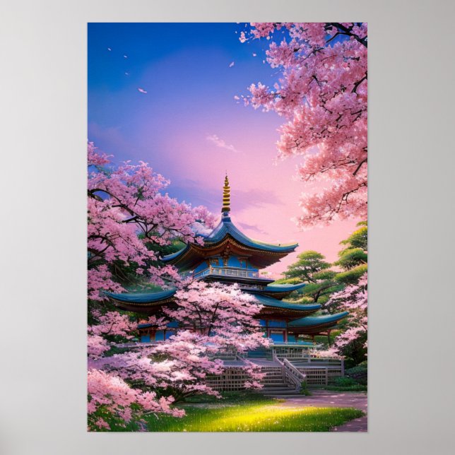 Sakura Sanctuary, Traditional Temple Poster (Front)