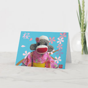 Sakura Sock Monkey Greeting Card